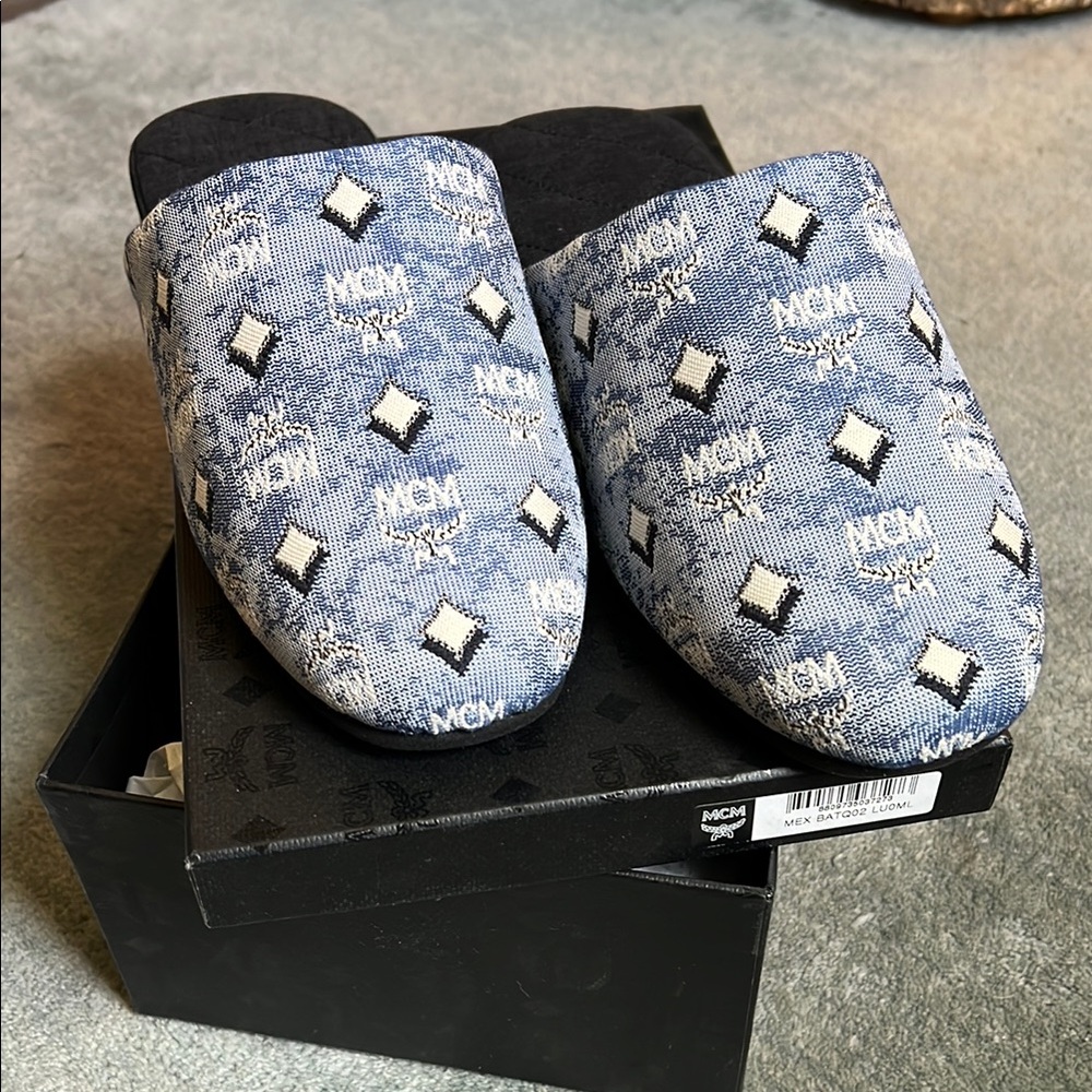 ❌SOLD❌MCM Blue and Black Denim Look Unisex House Slippers